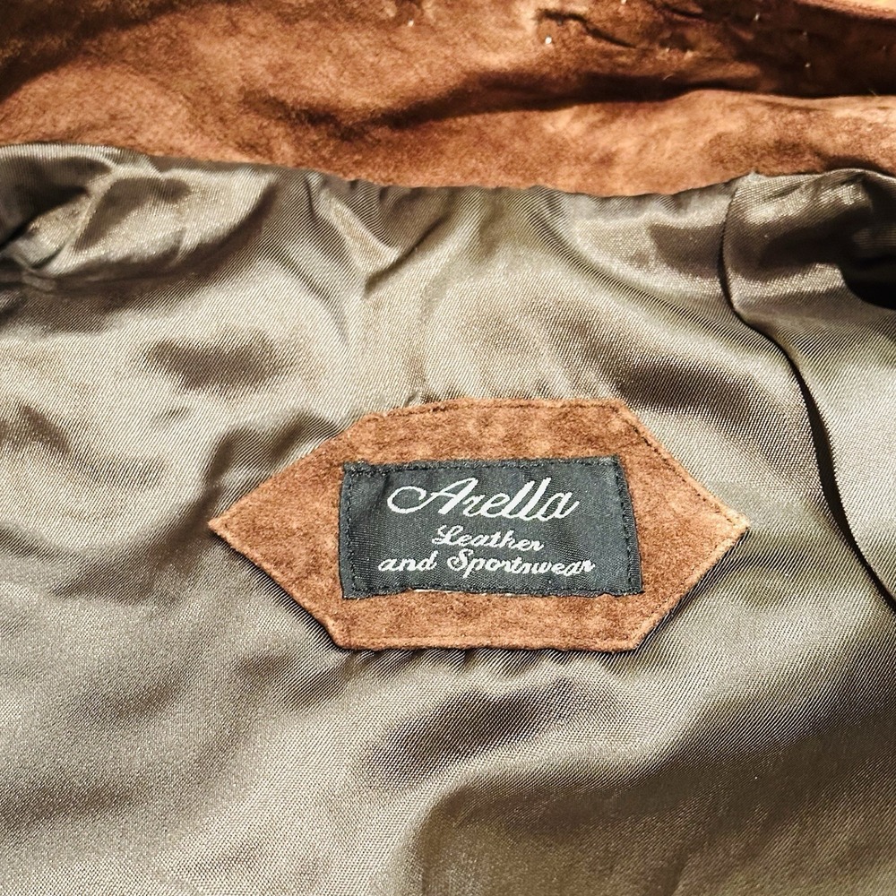 Vintage Arella Leather Gilet Sued Studded Beige Womens Wooden Accents Sz Small - Picture 6 of 9